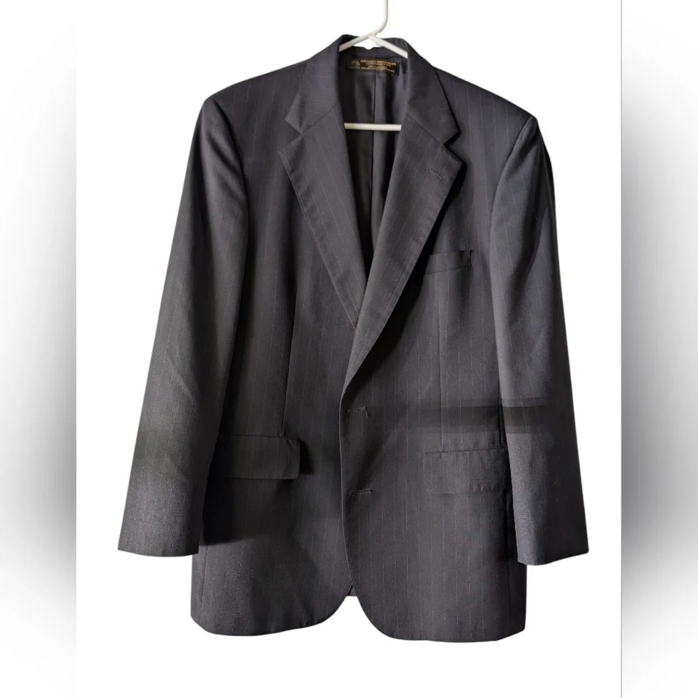 Brooks Brothers Vintage Black Pinstriped Wool Blend Blazer 41R